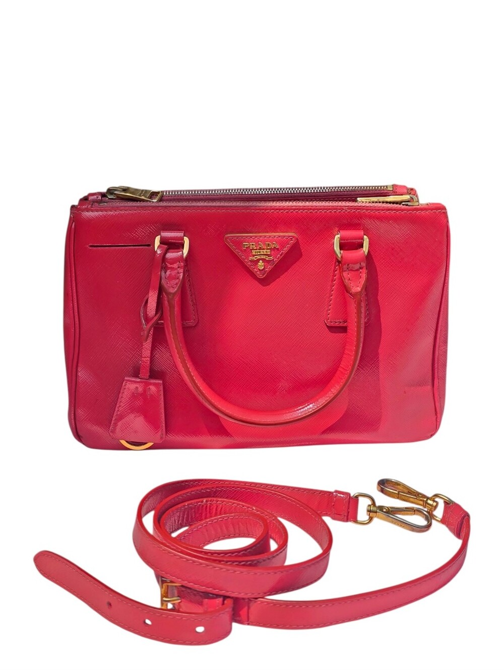 Prada Red Saffiano Leather Satchel with Detachable Strap